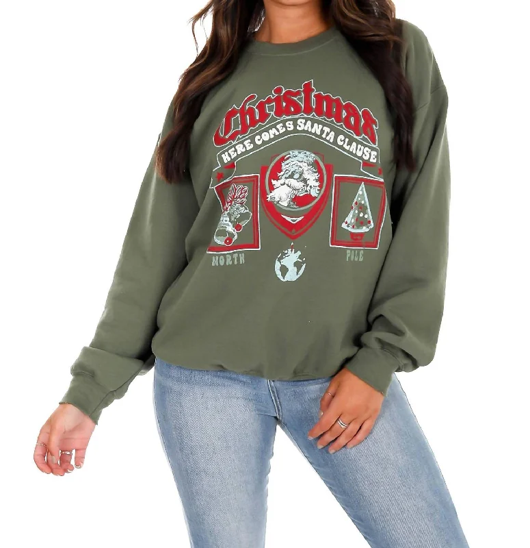 Christmas Patch Sweatshirt In Military Green