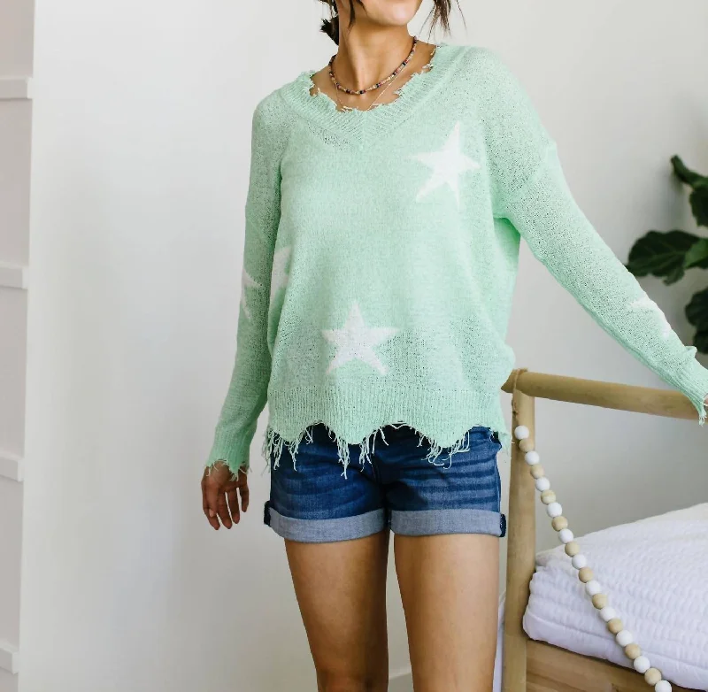 Destroyed Star Sweater In Mint