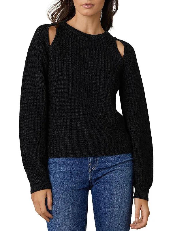 Diane Womens Cold Shoulder Wool Crewneck Sweater