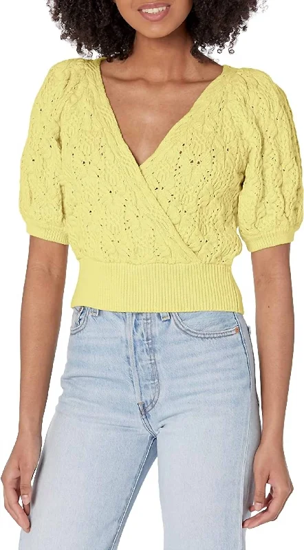 Elowen Short Sleeve Loose Knit Sweater In Lime Green