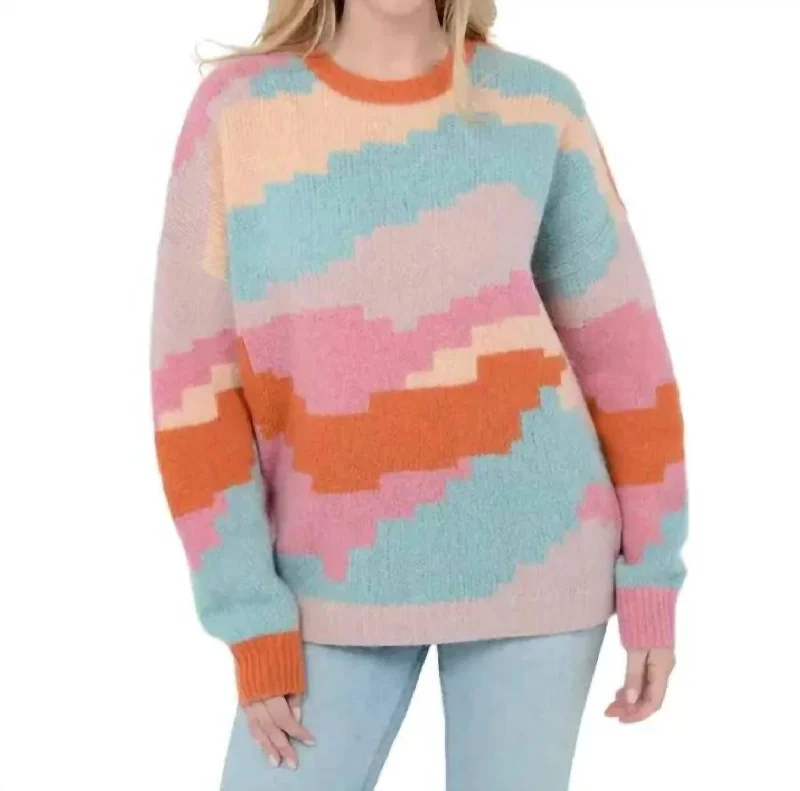 Ersa Sweater In Multi Blue Pink