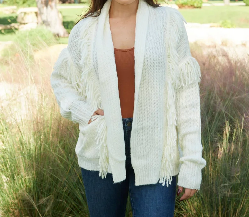 Jamie Fringe Cardigan In Ivory