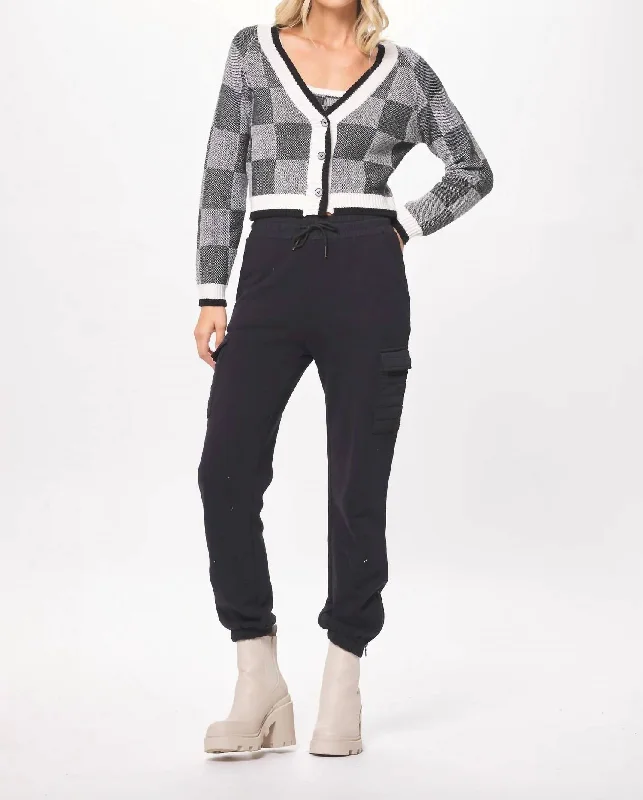 Knit Check Cardigan In Black