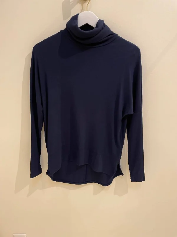 Long Sleeve Rib Turtleneck Top In Harbour