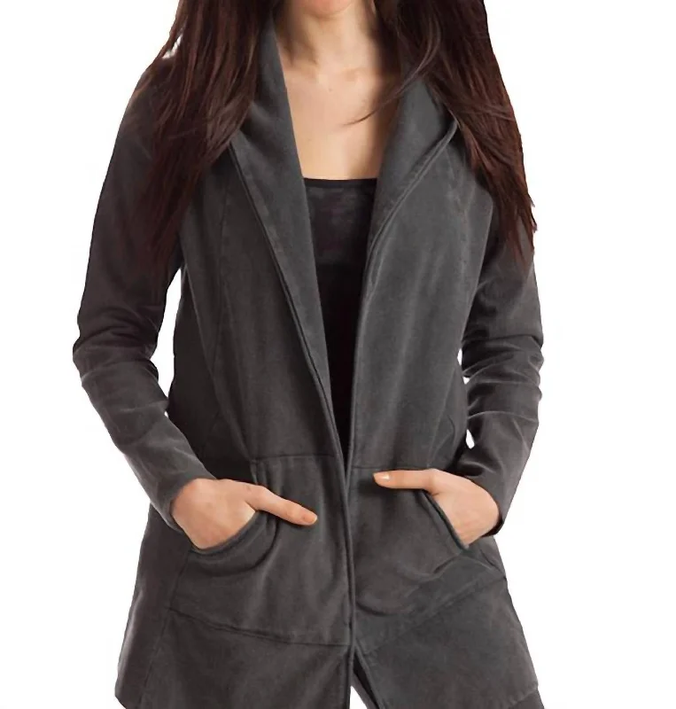 Monica Hooded Draped Cardigan In Charcoal