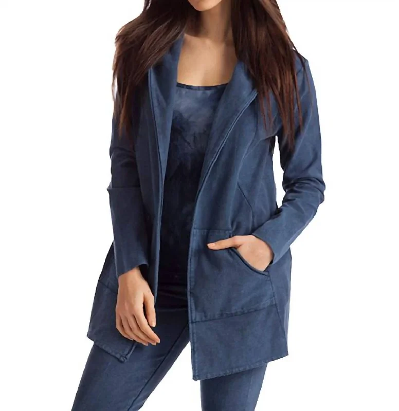 Monica Hooded Draped Cardigan In Denim