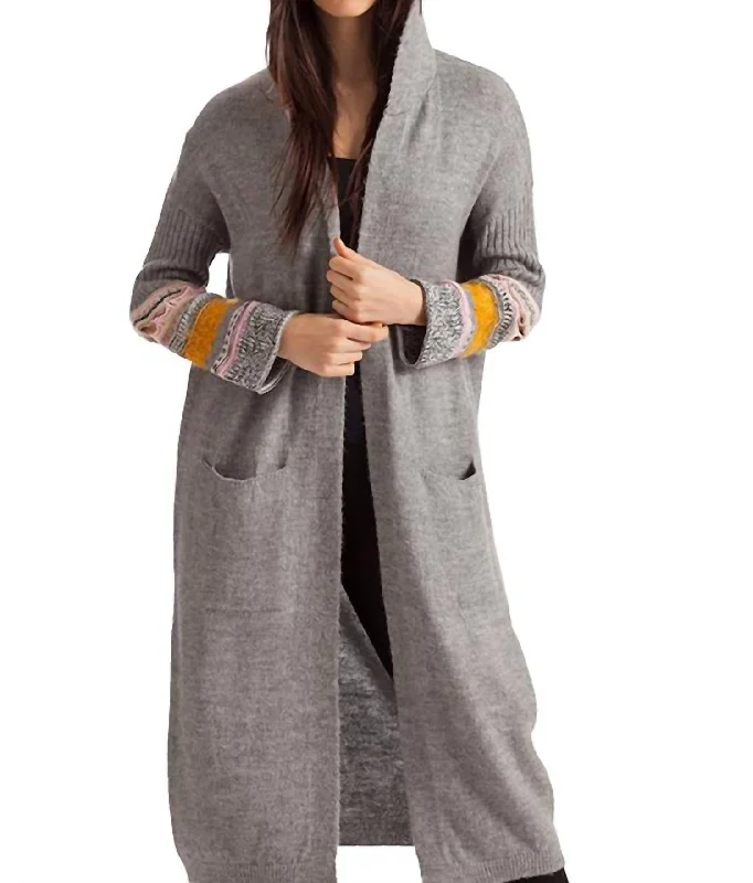 Natalia Long Cardigan With Hood In Gray Multi