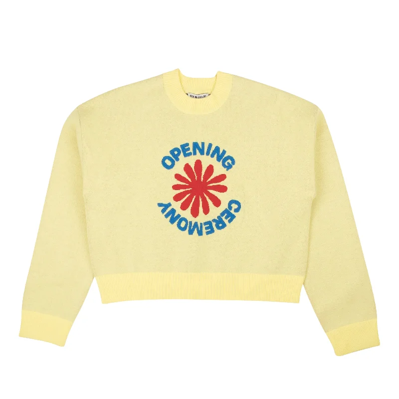 Pale Yellow Cropped OC Flower Sweater