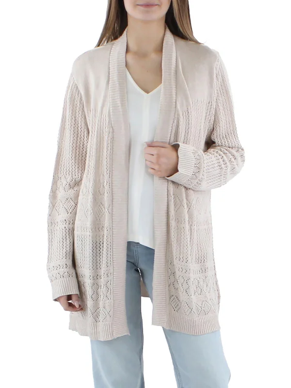 Plus Womens Ribbed Trim Crochet Cardigan Sweater