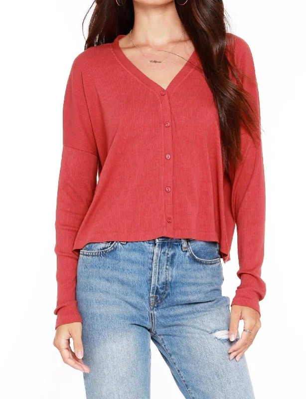 Ribbed Button Up Top In Canyon