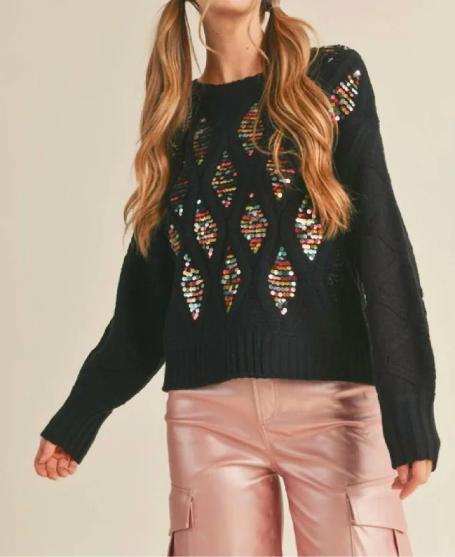 Sequin Embellished Sweater In Black