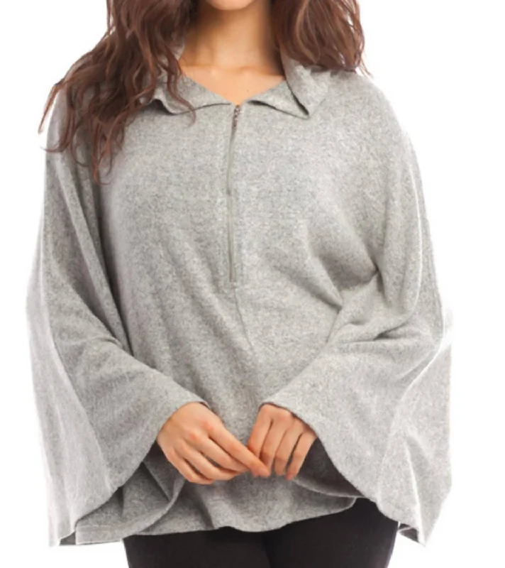 Sophia Kashmira Hooded Poncho In Gray