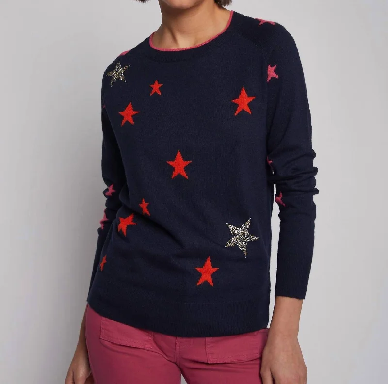 Stars Sweater In Navy Intarsia