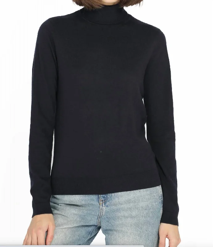 Supima Cotton Cash L/s Turtleneck Pullover In Black