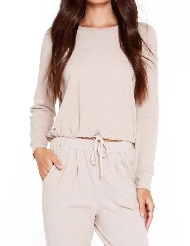 Sustainable Drawstring Hem Top In Sandy