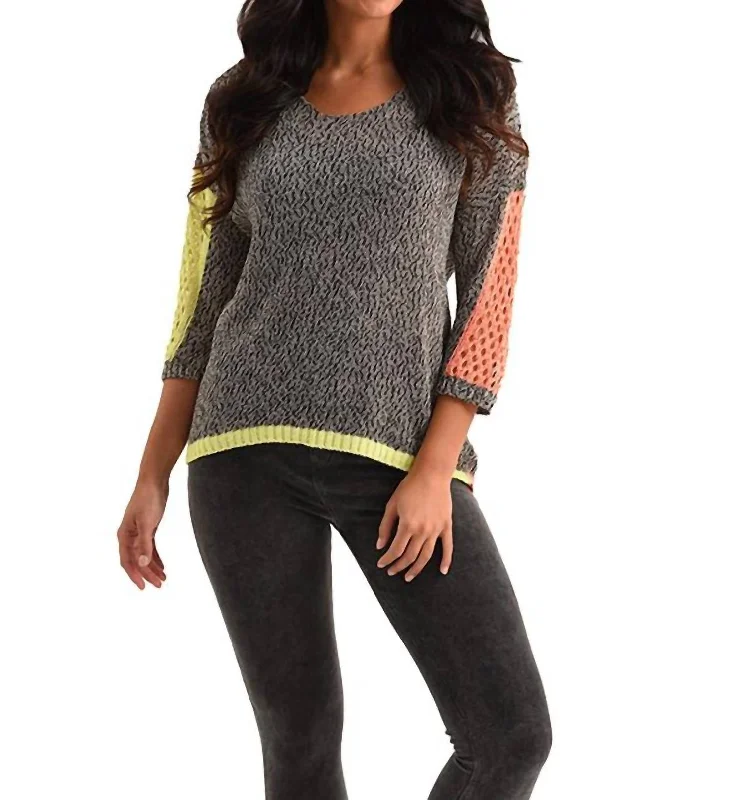 Tracy Color Block Crochet Top In Black Multi