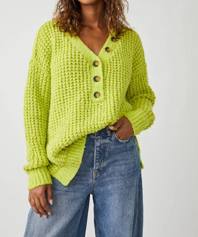 Whistle Thermal Henley Top In Acid Lime