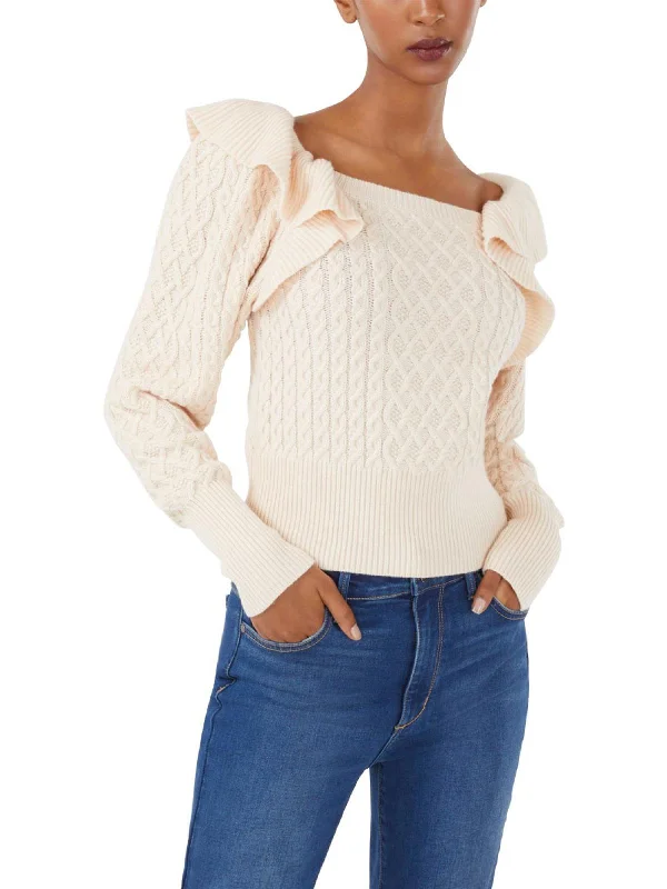 Womens Cable Knit Bateau Neck Pullover Sweater