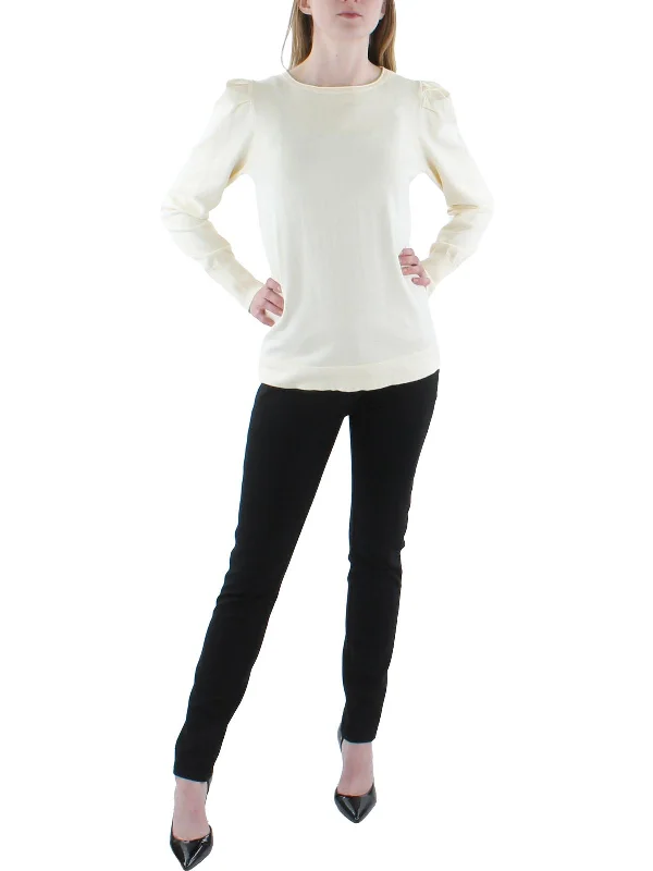 Womens Cashmere Shirred Shoulder Pullover Top