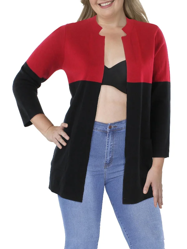 Womens Colorblock Open Front Cardigan Sweater