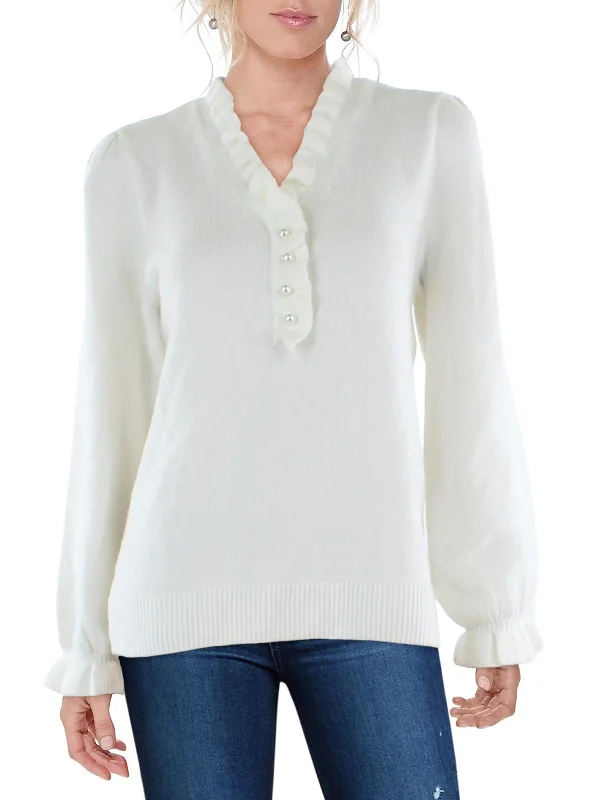 Womens Cotton Blend Embellished Pullover Sweater