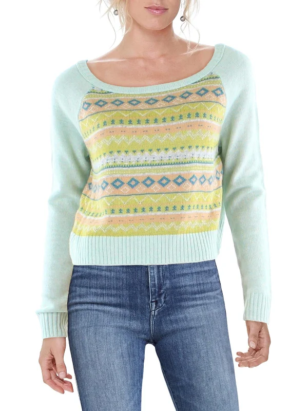 Womens Cropped Wide Neck Pullover Sweater