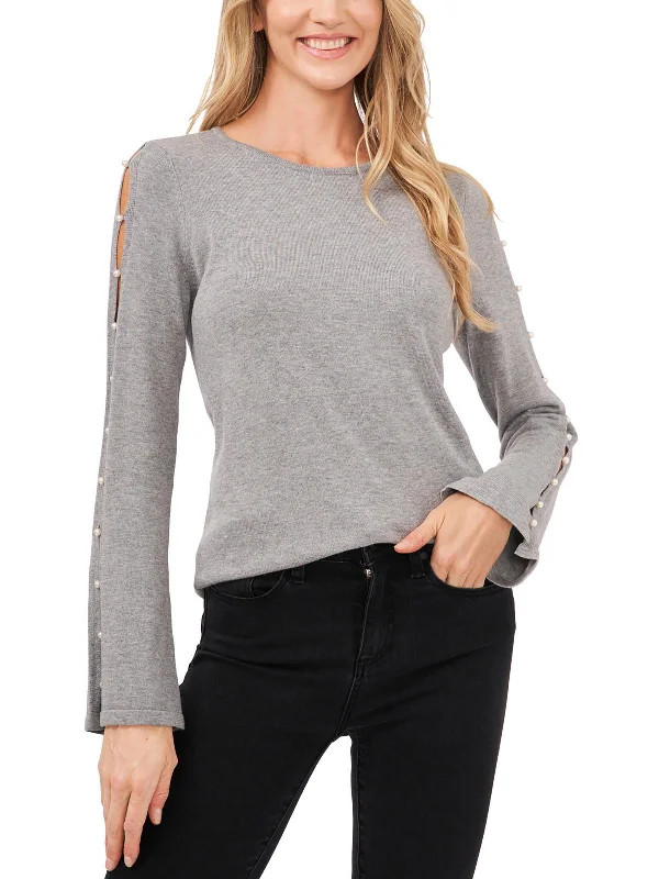 Womens Embellished Split Sleeve Pullover Sweater