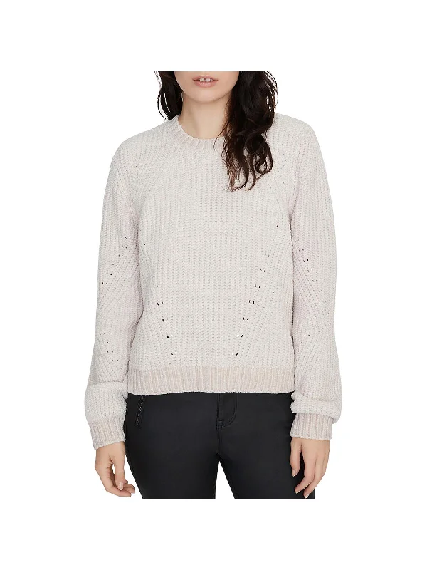 Womens Eyelet Crew Neck Crop Sweater