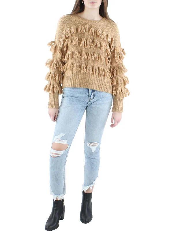 Womens Merino Wool Tassel Crewneck Sweater