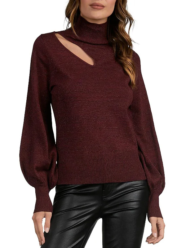 Womens Metallic Cut-Out Pullover Sweater