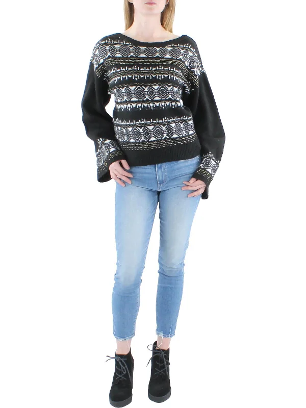 Womens Metallic Fair Isle Pullover Sweater