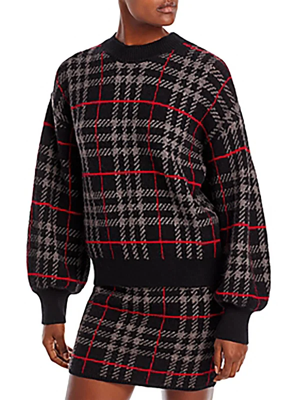 Womens Plaid Crewneck Pullover Sweater