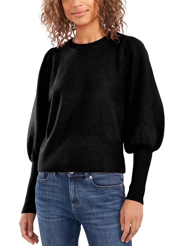 Womens Ribbed Puff Sleeve Pullover Sweater