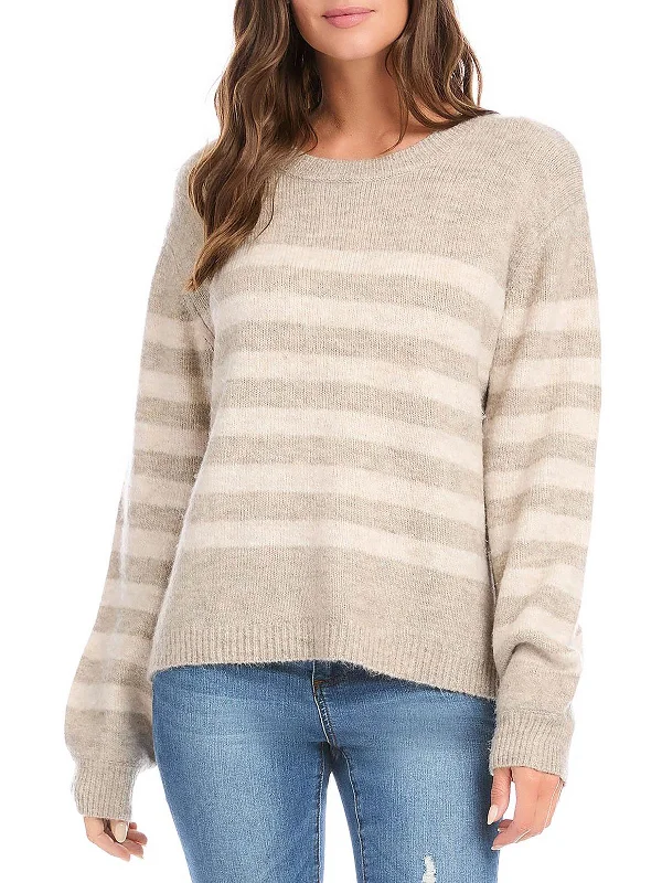 Womens Striped Knit Crewneck Sweater