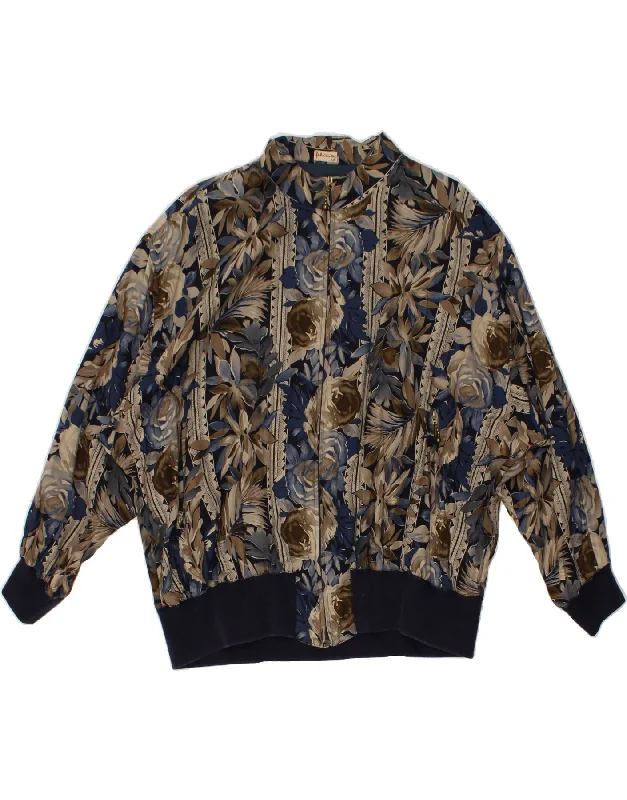 FELICIA Womens Bomber Jacket IT 48 XL Navy Blue Floral Cotton