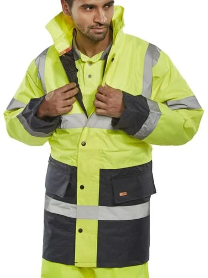 Hi Vis Two Tone Heavyweight Traffic Jacket Lined Waterproof Sml to 5XL- Beeswift Tjstt