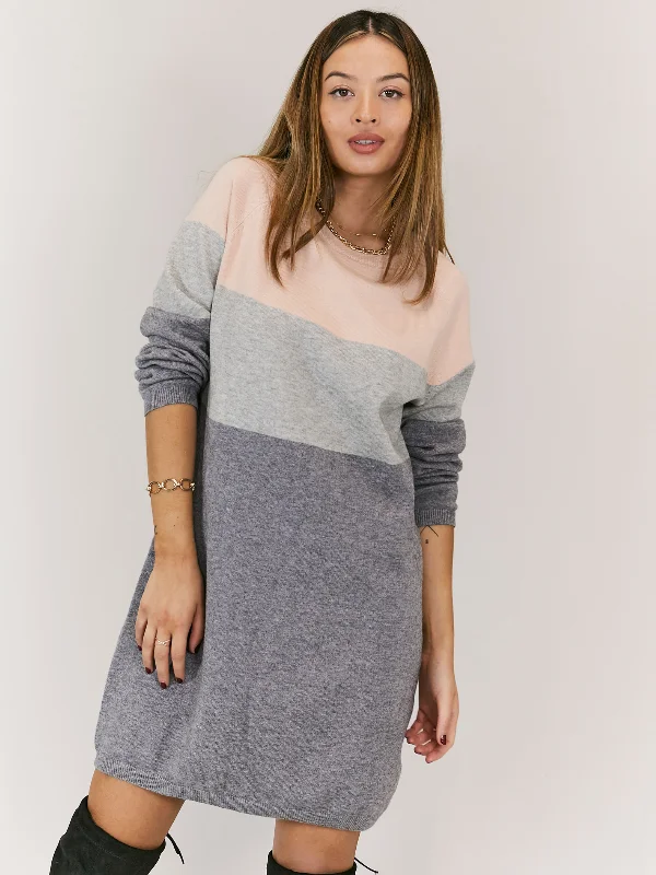 Jolie Pink Colour Block Long Sleeve Knitted Jumper Dress