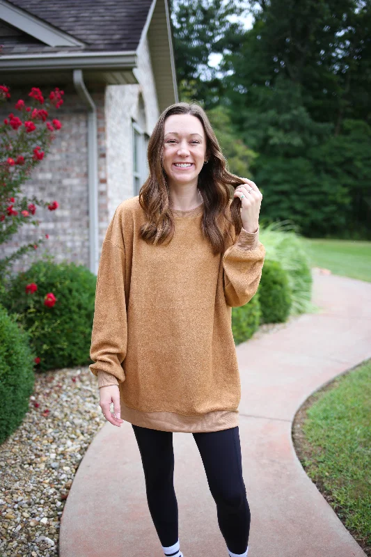 Mustard Soft Fleece Long Sleeve Lightweight Sweatshirt | Boutique Elise