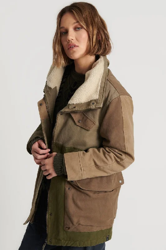 ONE TEASPOON Womens Khaki Patchworked Defender Coat - Khaki