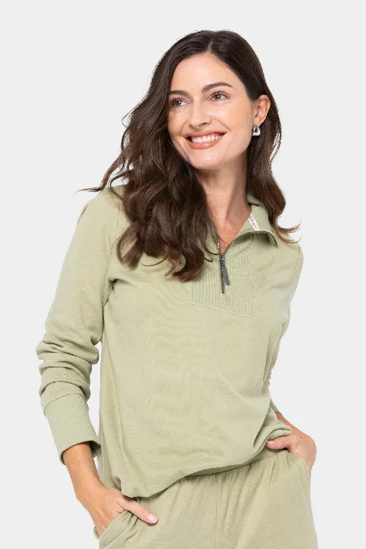 Textured Knit Zip Henley Pull Over Sweatshirt