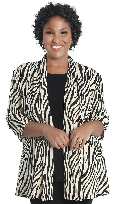 Vikki Vi Jersey Ivory Zebra 3/4 Sleeve Kimono Jacket