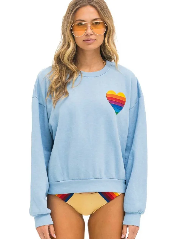 Aviator Nation Women's Rainbow Heart Stitch Relaxed Crew Sweatshirt - Ice Blue