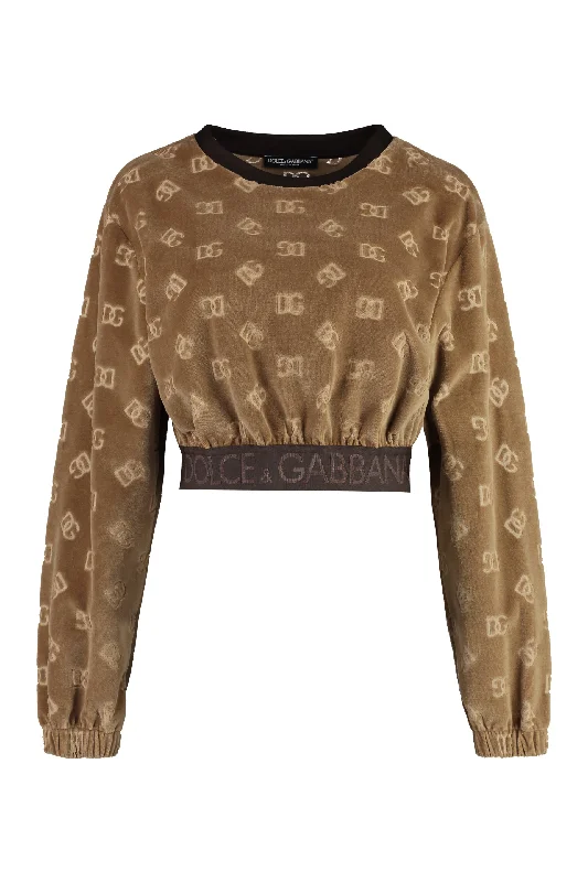 DOLCE & GABBANA Chenille Logo Sweatshirt with All-Over Jacquard Print, Elastic Band and Rich Blend Fabric