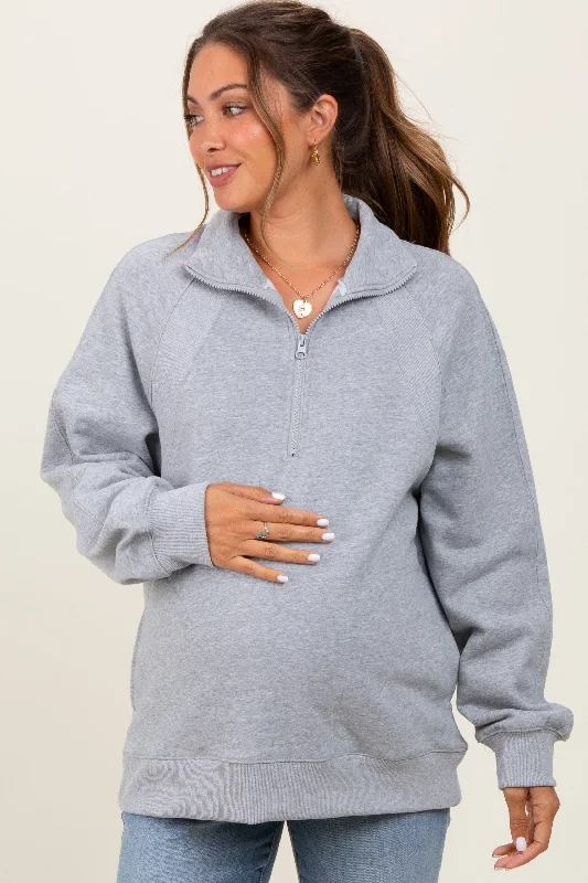 Heather Grey Half Zip Contrast Rib Sweatshirt Maternity Top