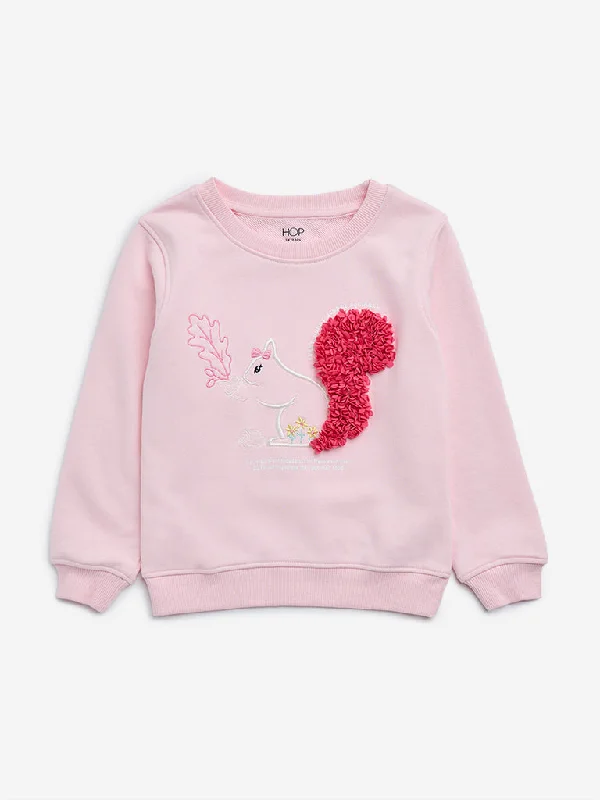 HOP Kids Light Pink Animal Design Cotton Blend Sweatshirt