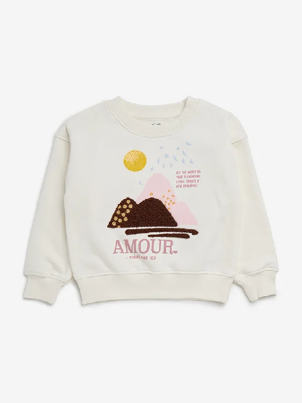 HOP Kids Off-White Printed Cotton Blend Sweatshirt