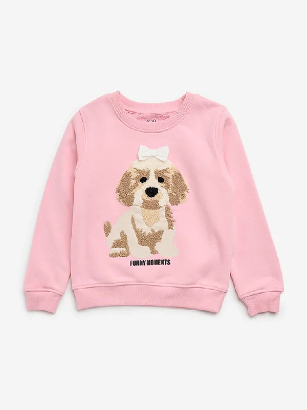 HOP Kids Pink Animal Printed Cotton Blend Sweatshirt