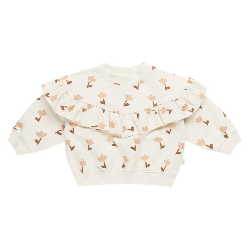 Ruffle Fleece Sweatshirt - Tulips - Ivory