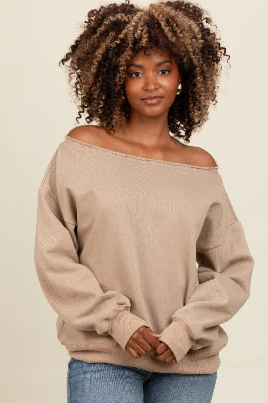 Taupe One Shoulder Sweatshirt