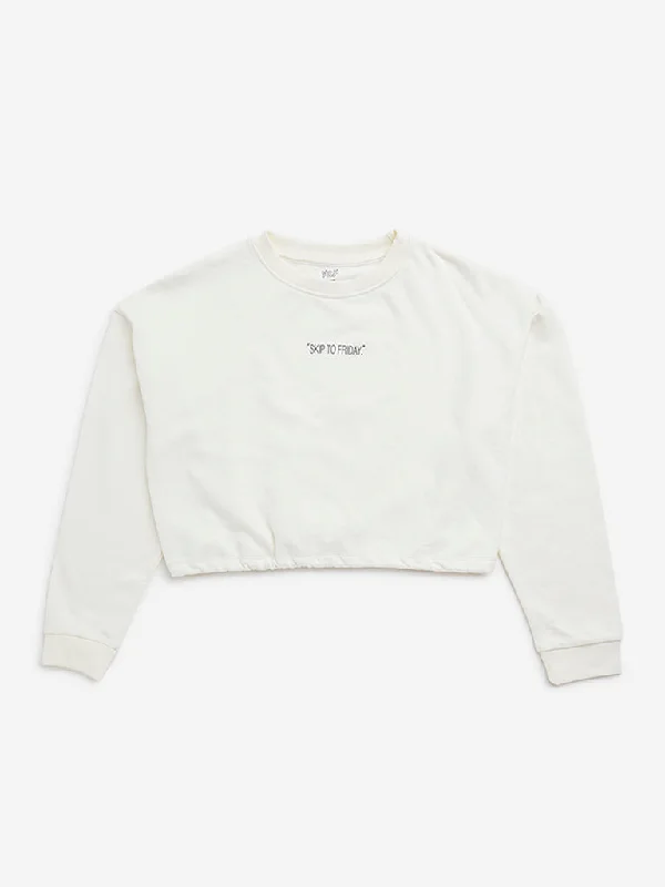 Y&F Kids Off-White Text Design Cotton Sweatshirt